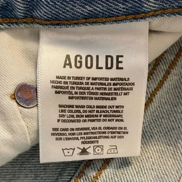 Agolde Mila 100% Cotton Vintage High Rise Raw Hem Hazard Wash Shorts NWT Size 32